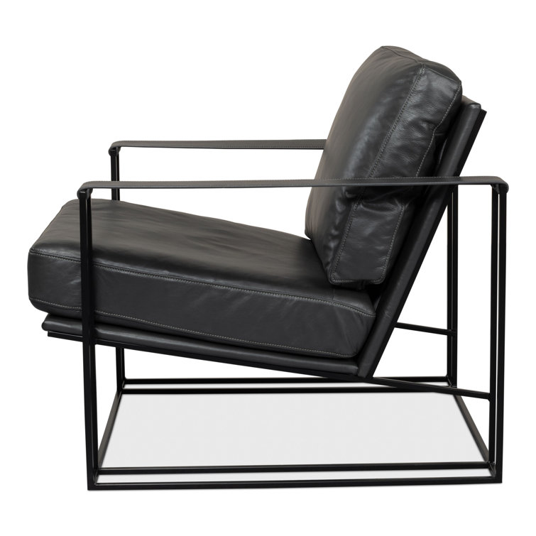 Portland Gray Genuine Leather Club Chair with Metal Frame