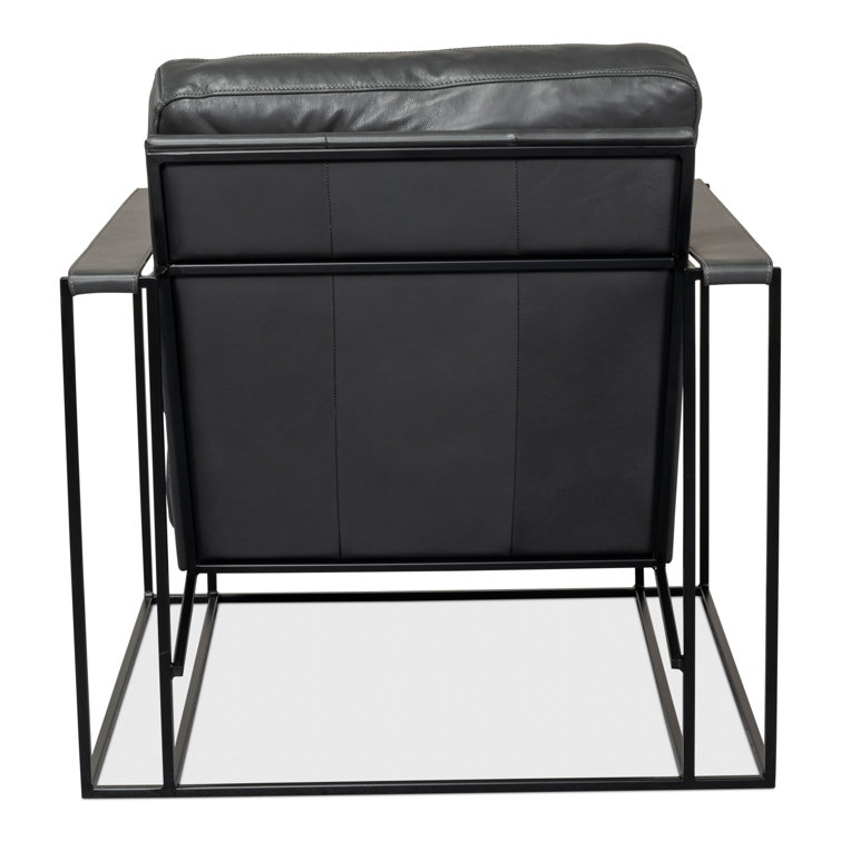 Portland Gray Genuine Leather Club Chair with Metal Frame