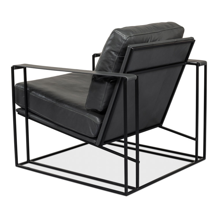 Portland Gray Genuine Leather Club Chair with Metal Frame