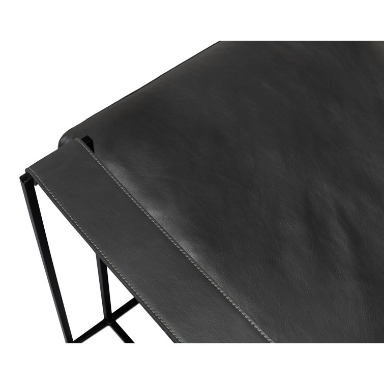 Portland Gray Genuine Leather Club Chair with Metal Frame