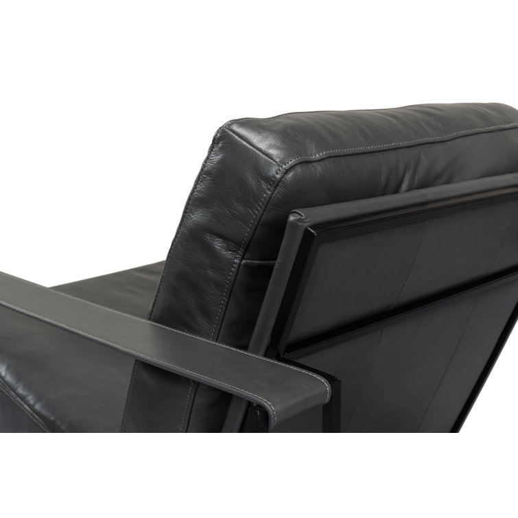 Portland Gray Genuine Leather Club Chair with Metal Frame