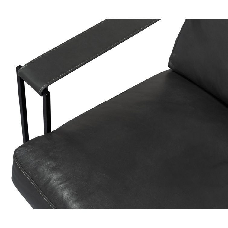 Portland Gray Genuine Leather Club Chair with Metal Frame