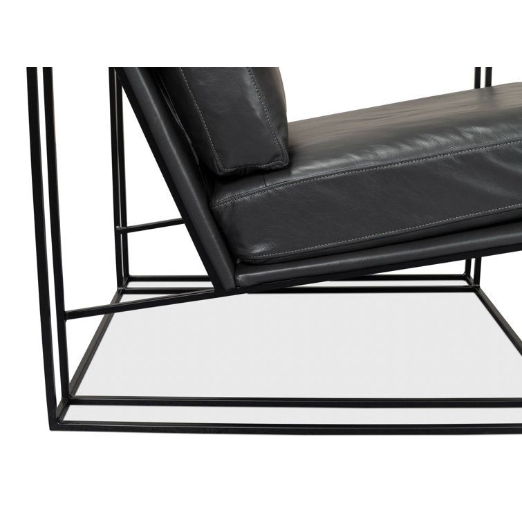 Portland Gray Genuine Leather Club Chair with Metal Frame