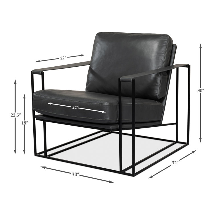 Portland Gray Genuine Leather Club Chair with Metal Frame