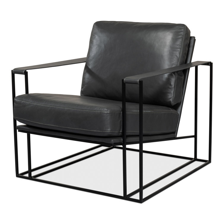 Portland Gray Genuine Leather Club Chair with Metal Frame