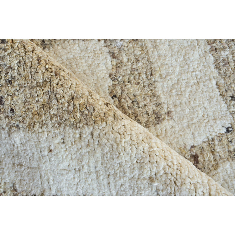 Ivory and Beige Geometric Hand-Knotted Wool 8' x 10' Rug