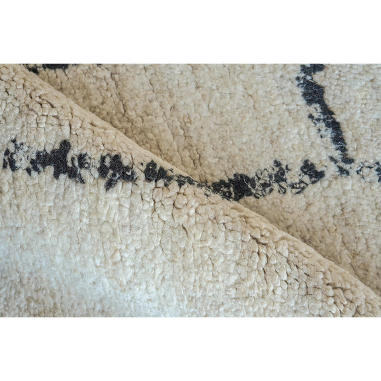 Black Geometric Hand-Knotted Wool 9' x 12' Area Rug