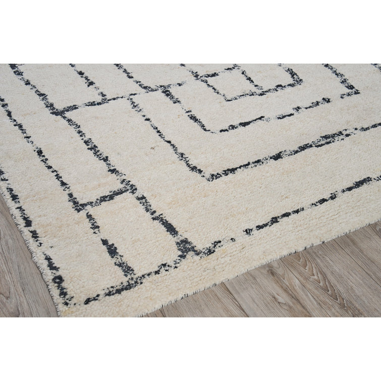 Black Geometric Hand-Knotted Wool 9' x 12' Area Rug