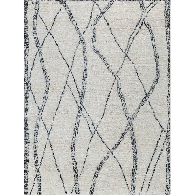 Black Geometric Hand-Knotted Wool 10' x 14' Area Rug