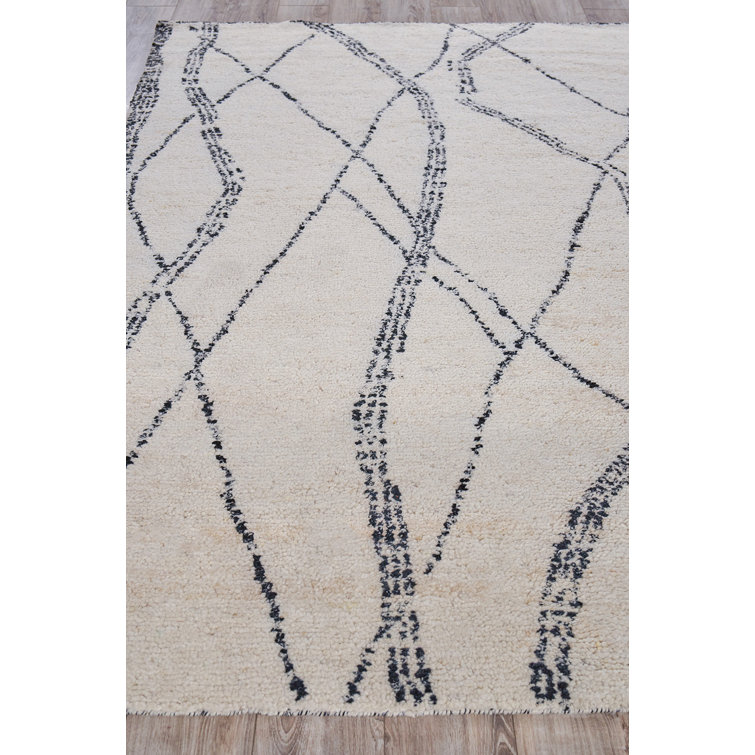 Handmade Geometric Wool Rug in Neutral Tones, 9' x 12'