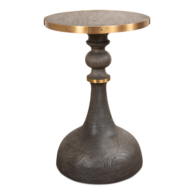 Gray Acacia and Brass Round Side Table