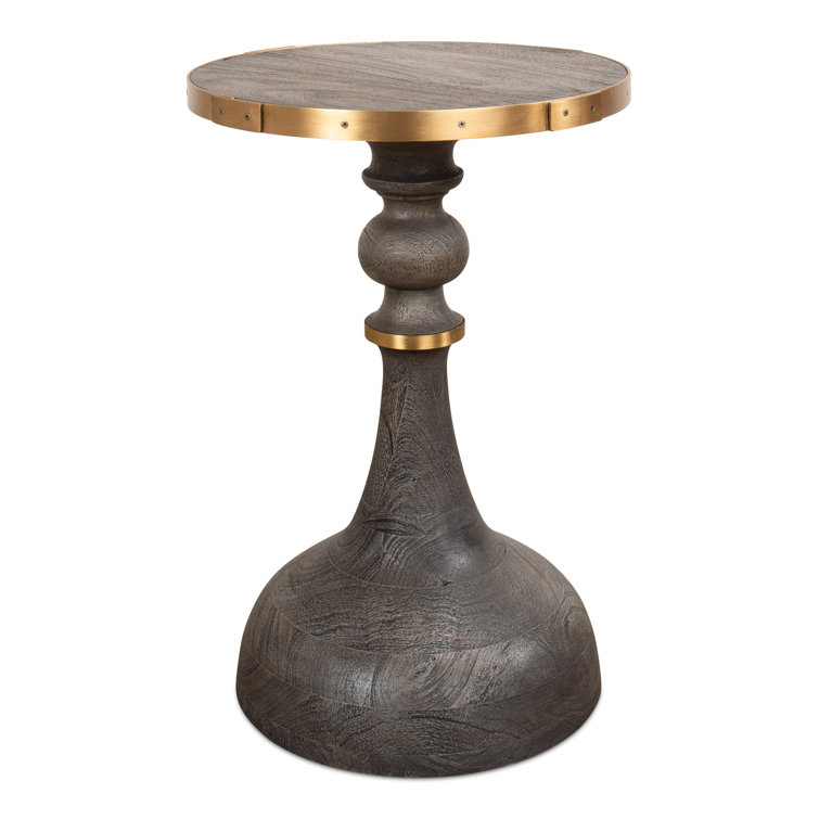 Gray Acacia and Brass Round Side Table