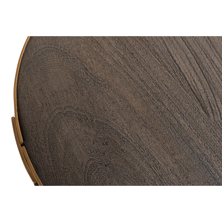 Gray Acacia and Brass Round Side Table