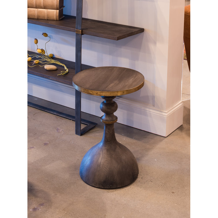 Gray Acacia and Brass Round Side Table