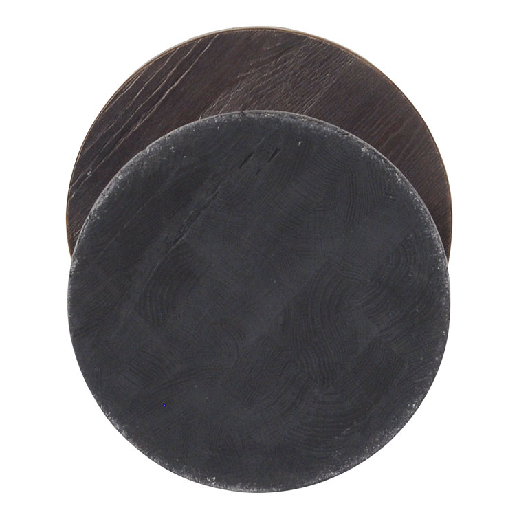 Gray Acacia and Brass Round Side Table
