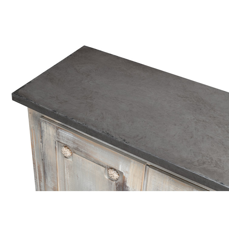 Bellagio 96" Gray Oak and Quartz Sideboard with Floral Medallions