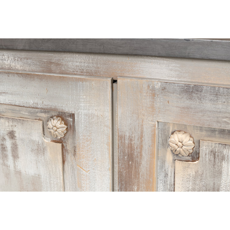 Bellagio 96" Gray Oak and Quartz Sideboard with Floral Medallions