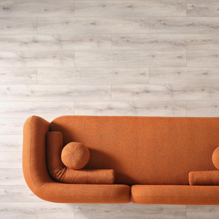 Ivory and Orange Boucle Curvy Arm Sofa with Solid Wood Frame