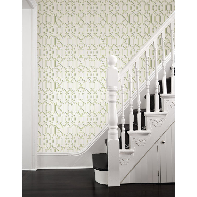 Green and White Geometric Trellis Removable Wallpaper