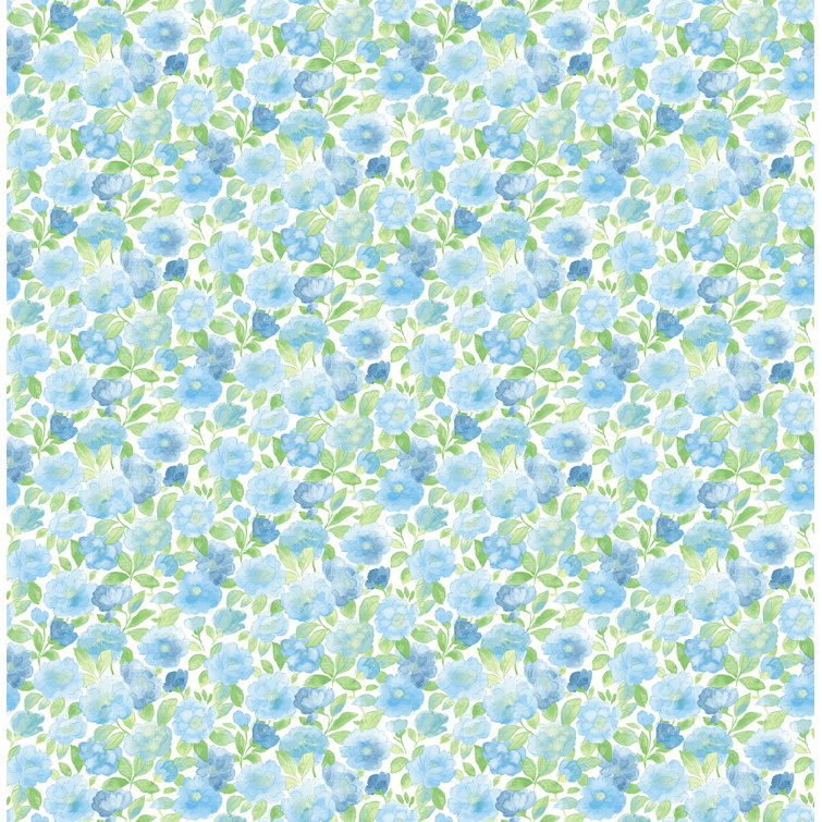 Sky Blue Floral Non-woven Removable Wallpaper Roll