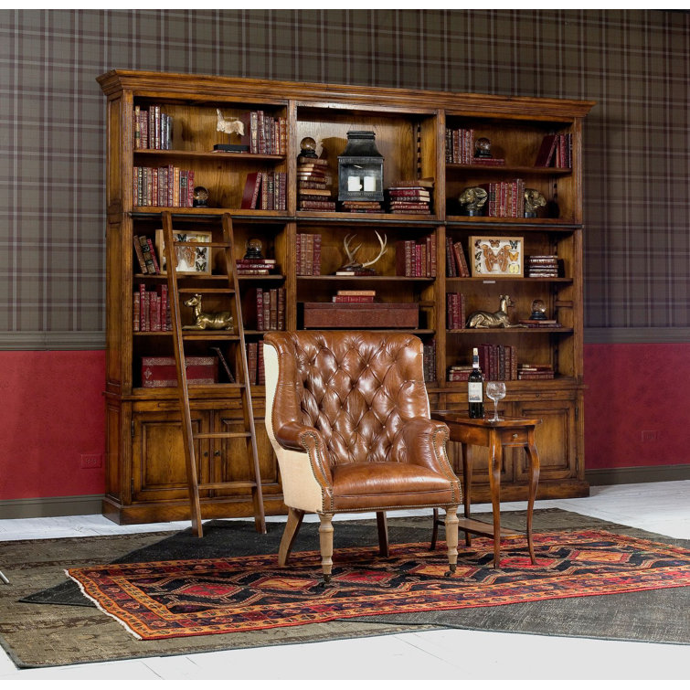 Vintage Cigar Brown Leather Tufted Arm Chair with Wood Legs