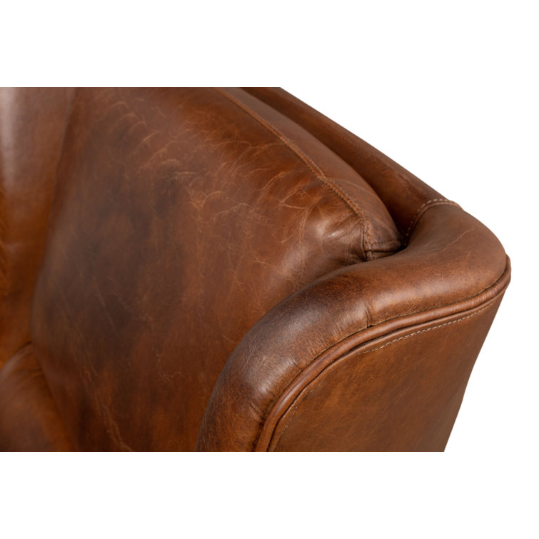 Elite Dark Brown Genuine Leather Wingback Chair with Wooden Legs