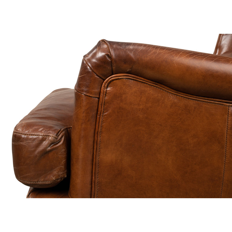 Elite Dark Brown Genuine Leather Wingback Chair with Wooden Legs
