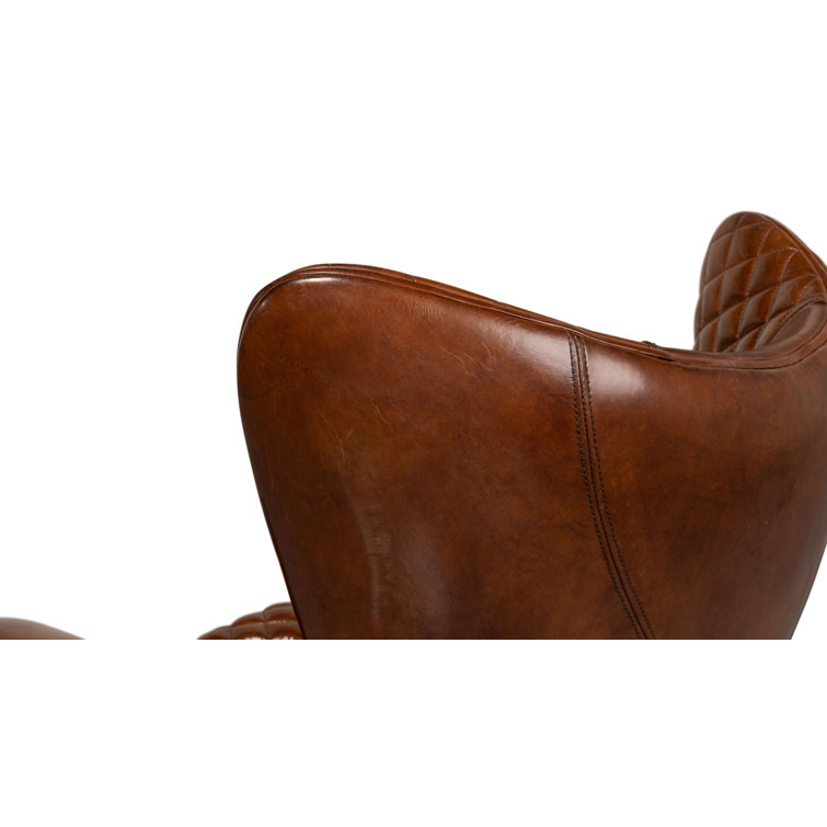 Contemporary Quilted Genuine Leather Balloon Arm Chair in Rich Brown