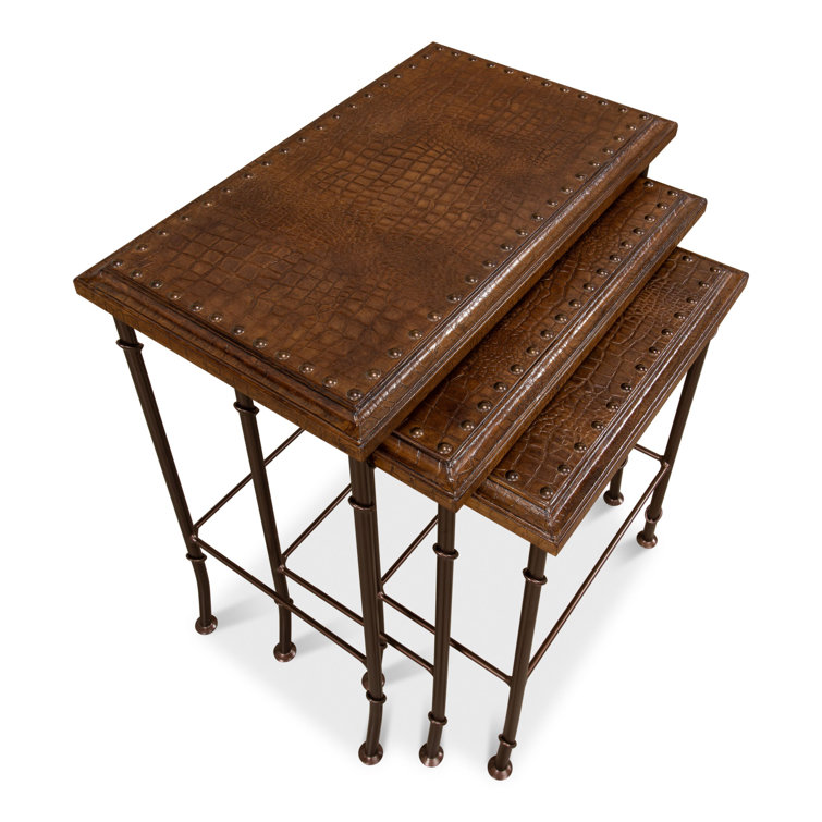 Traditional Brown Wood and Metal Rectangular End Table