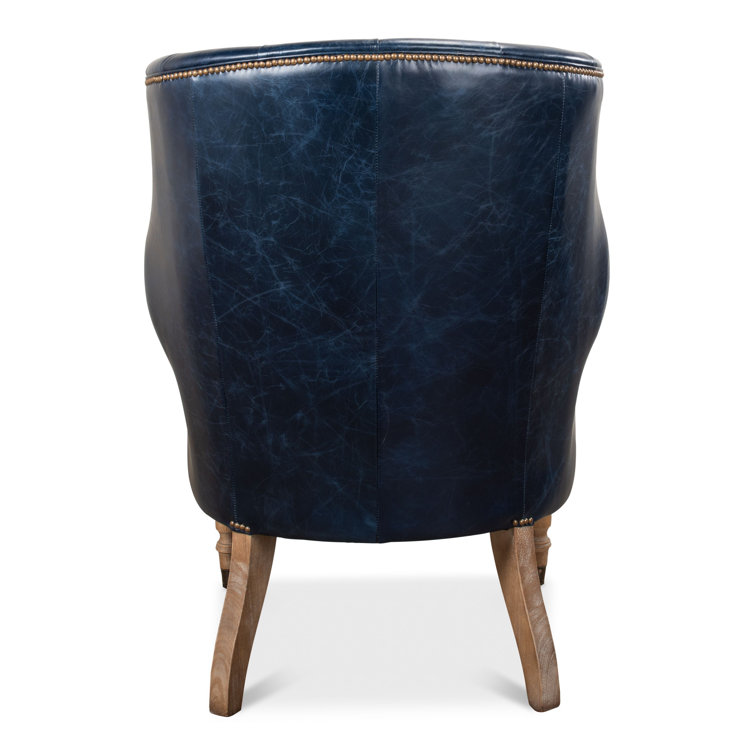 Transitional Chateau Blue Genuine Leather Wingback Chair