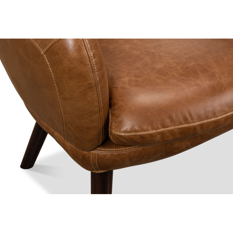 Sinclair 28'' Brown Leather Barrel Wood Armchair