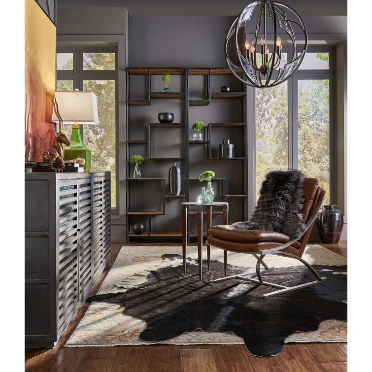Brown Genuine Leather and Metal Armless Chair