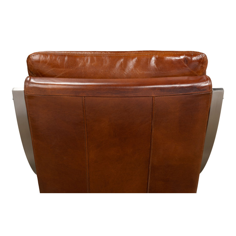 Brown Genuine Leather and Metal Armless Chair