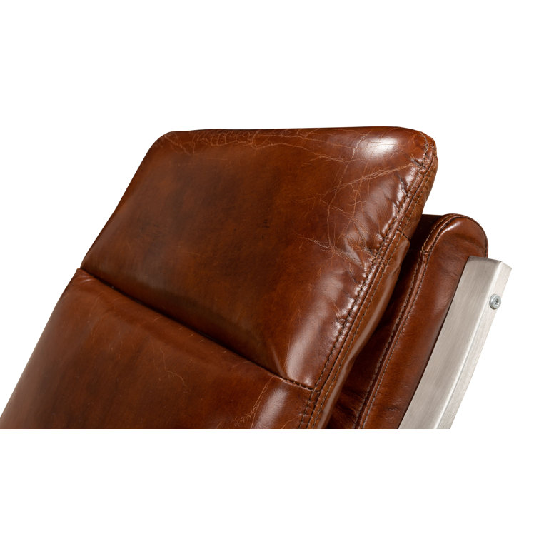 Brown Genuine Leather and Metal Armless Chair
