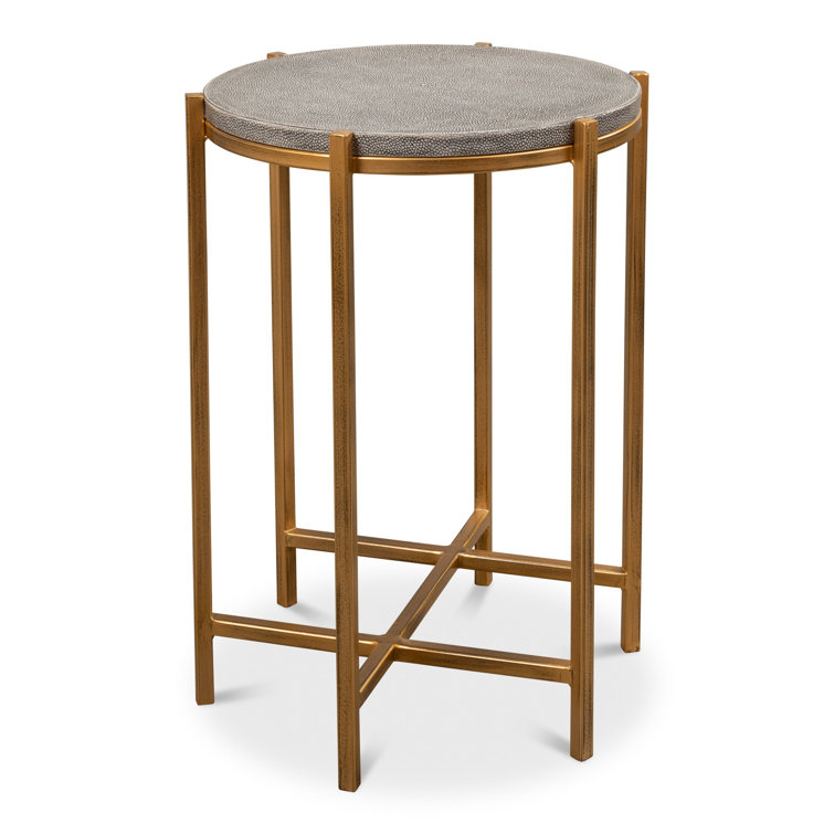 Spence Contemporary Black and Gold Round Wood & Metal Side Table