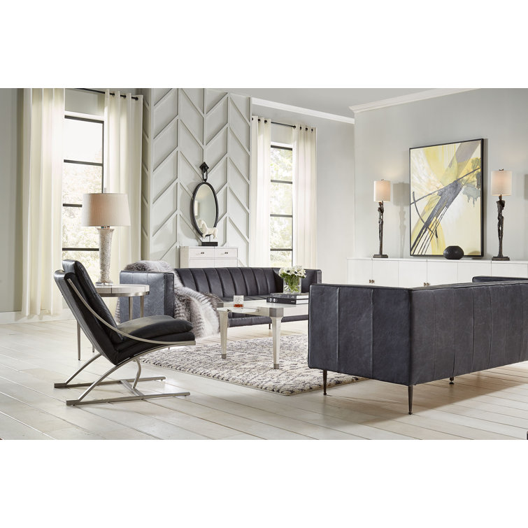 Brown Genuine Leather and Metal Armless Chair