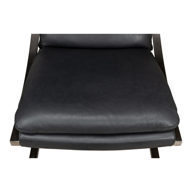 Brown Genuine Leather and Metal Armless Chair