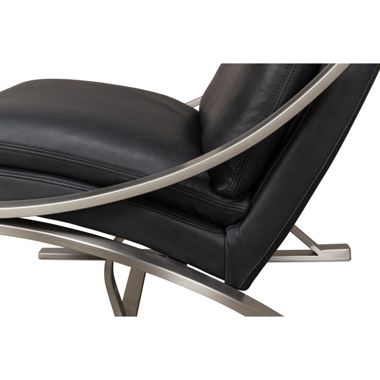 Brown Genuine Leather and Metal Armless Chair