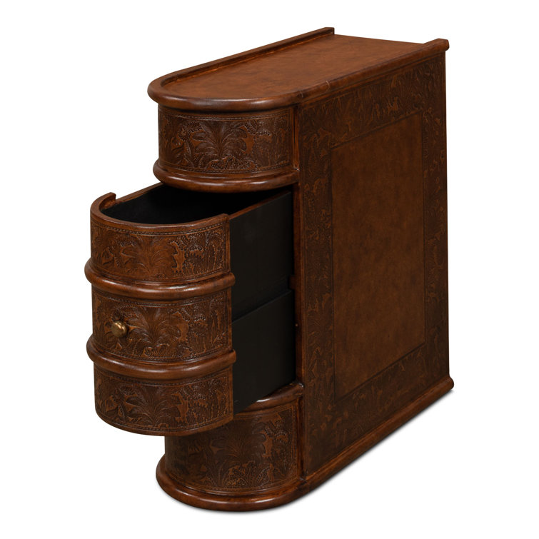 Barnes Embossed Leather and Brass 24" Rectangular End Table