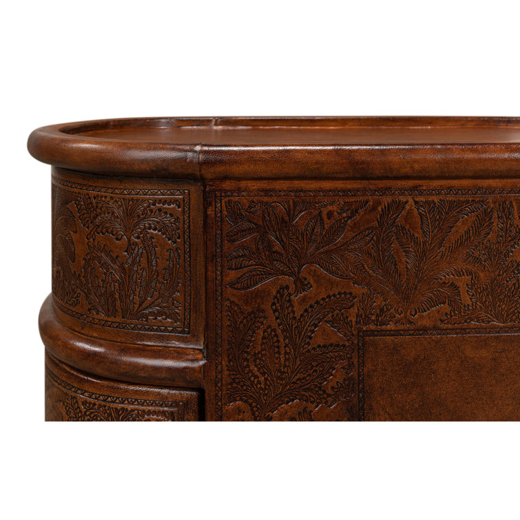 Barnes Embossed Leather and Brass 24" Rectangular End Table