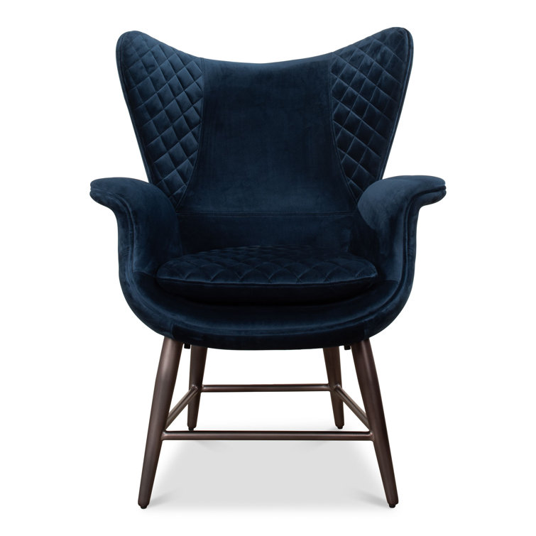 Contemporary Blue Velvet Wingback Arm Chair with Oak Legs