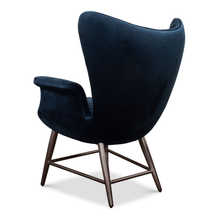 Contemporary Blue Velvet Wingback Arm Chair with Oak Legs