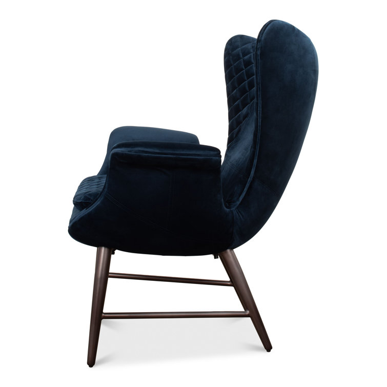 Contemporary Blue Velvet Wingback Arm Chair with Oak Legs