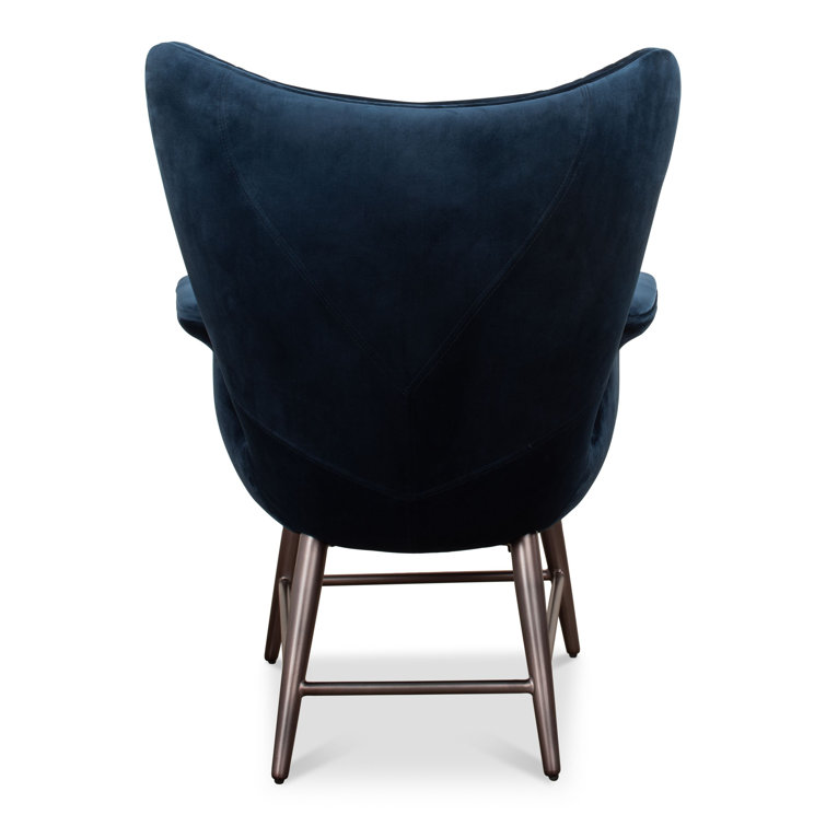 Contemporary Blue Velvet Wingback Arm Chair with Oak Legs