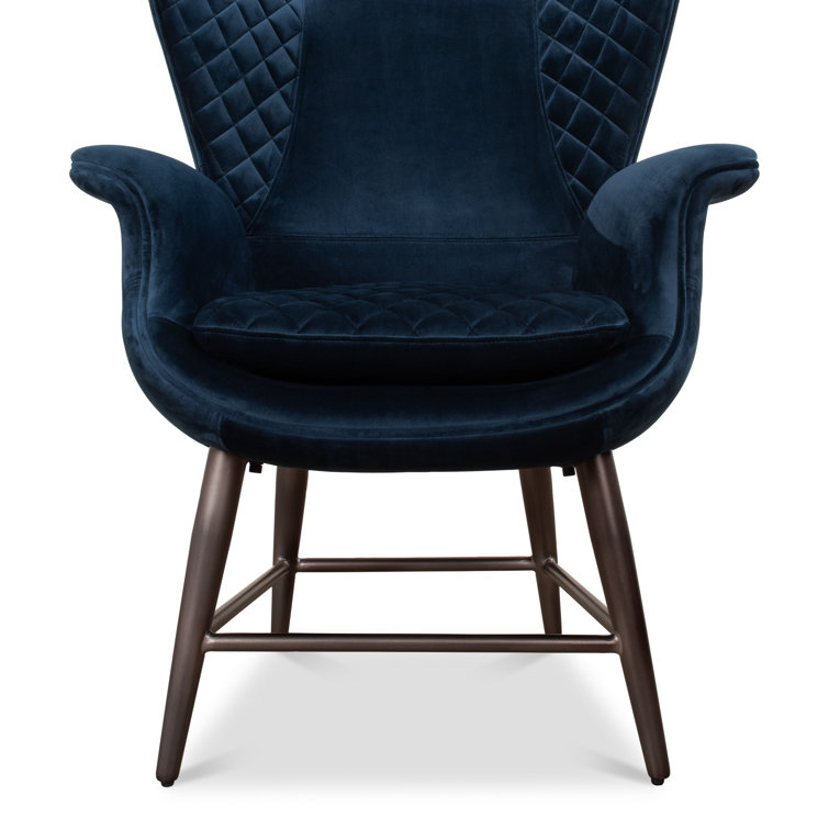 Contemporary Blue Velvet Wingback Arm Chair with Oak Legs