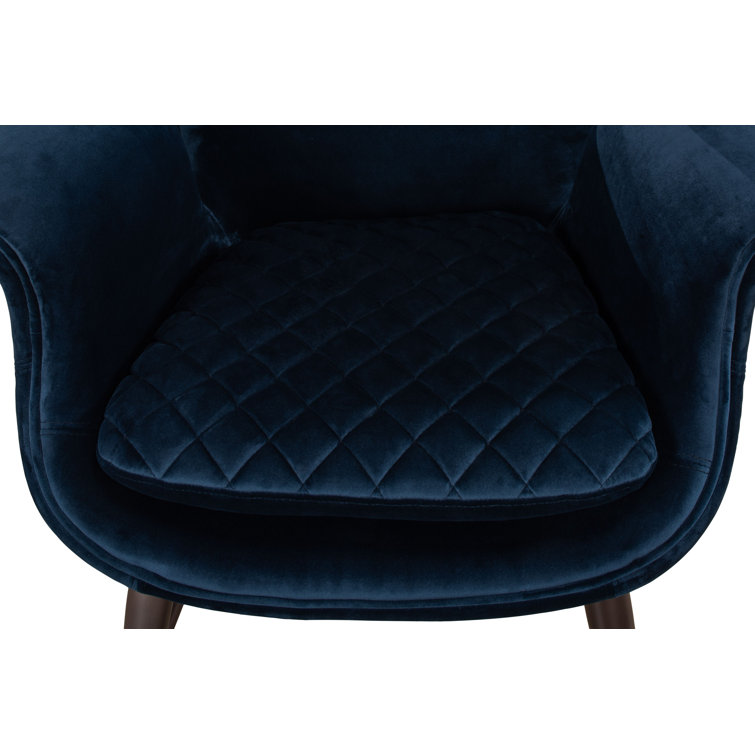 Contemporary Blue Velvet Wingback Arm Chair with Oak Legs