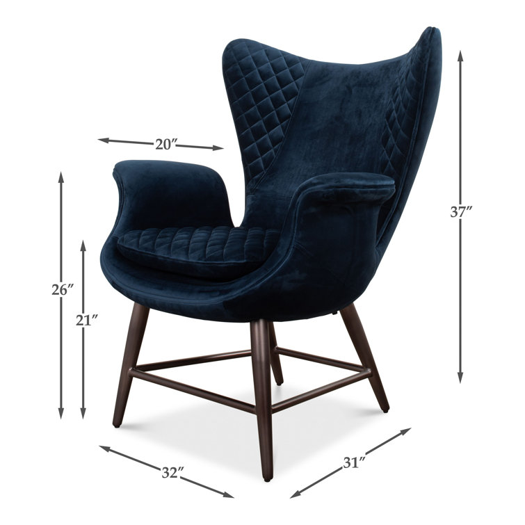Contemporary Blue Velvet Wingback Arm Chair with Oak Legs