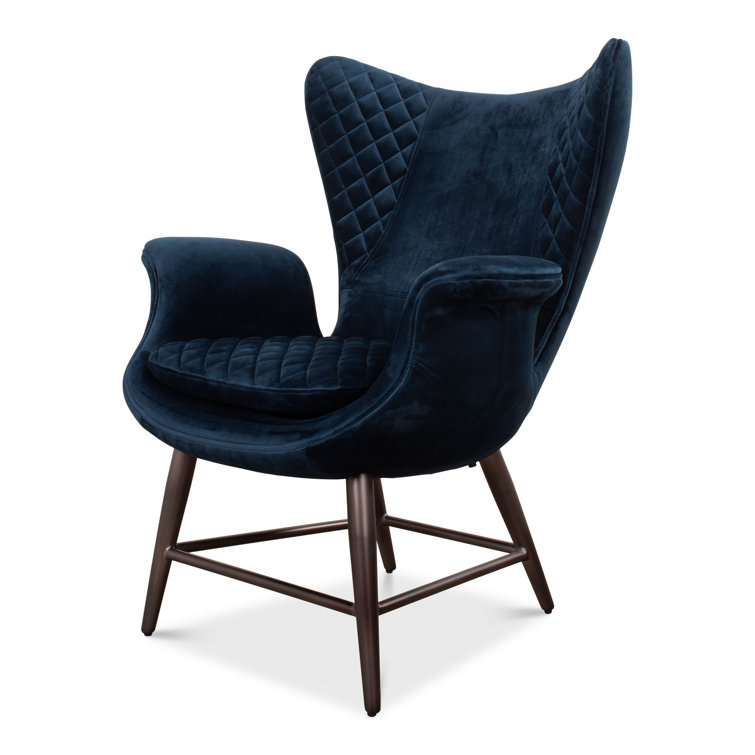 Contemporary Blue Velvet Wingback Arm Chair with Oak Legs