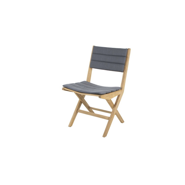 Teak Folding Patio Chair with Gray Cushions