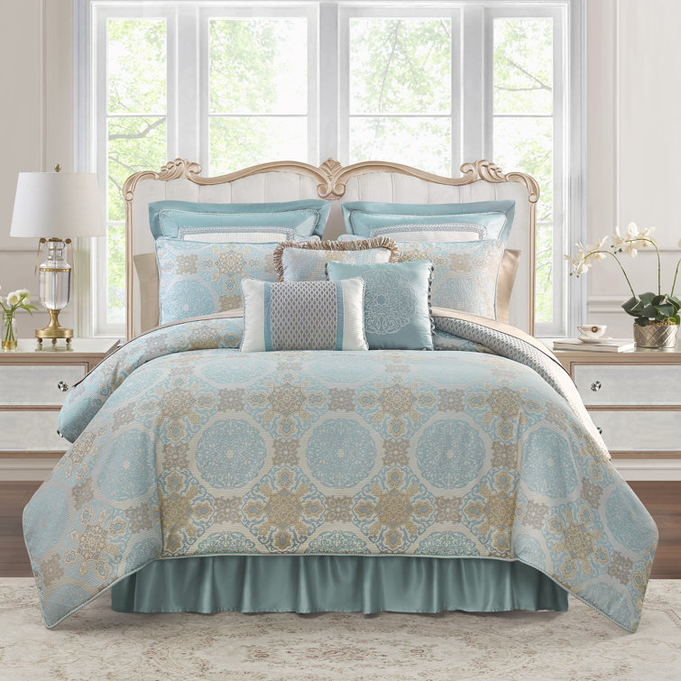 Navy and Gold Reversible Queen Comforter Set with Embroidery